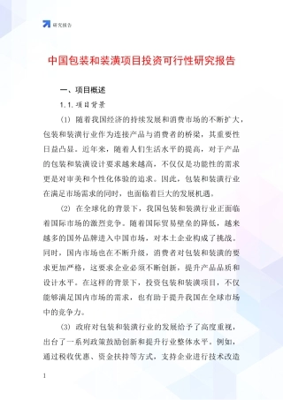 中国包装和装潢项目投资可行性研究报告