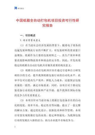 中国纸箱全自动打包机项目投资可行性研究报告