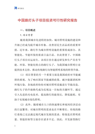 中国路灯头子项目投资可行性研究报告