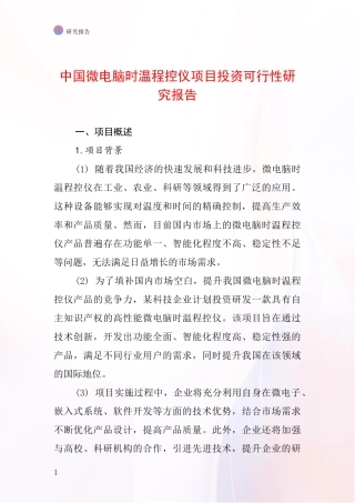 中国微电脑时温程控仪项目投资可行性研究报告