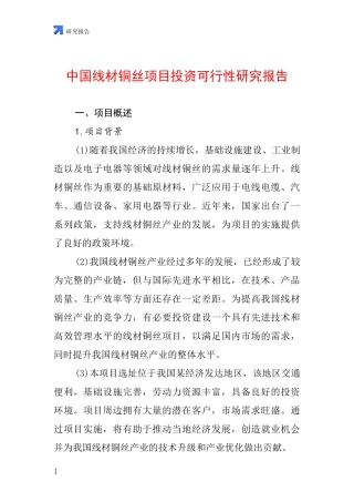 中国线材铜丝项目投资可行性研究报告