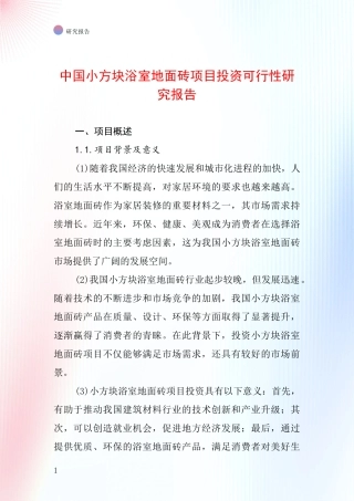 中国小方块浴室地面砖项目投资可行性研究报告