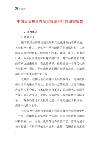 中国五金拉丝件项目投资可行性研究报告