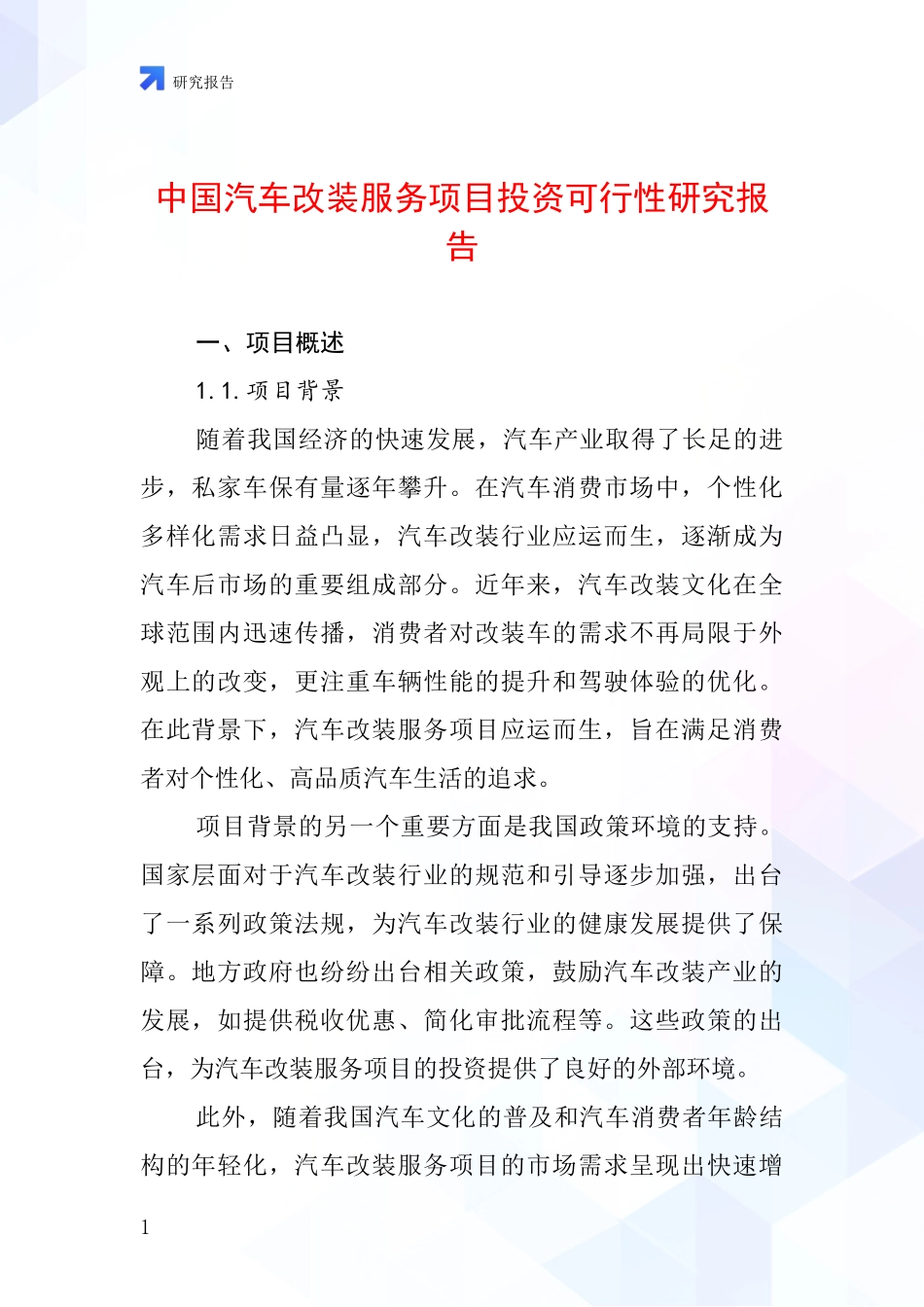 中国汽车改装服务项目投资可行性研究报告_第1页