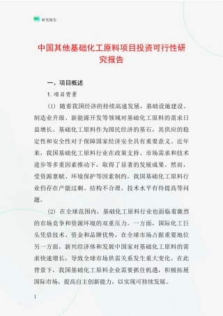 中国其他基础化工原料项目投资可行性研究报告