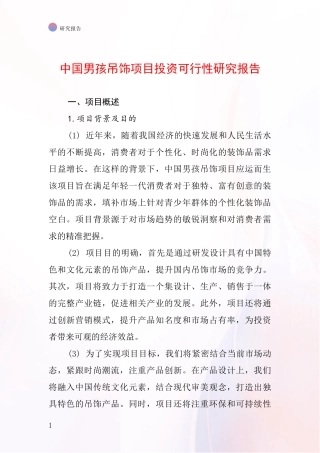 中国男孩吊饰项目投资可行性研究报告