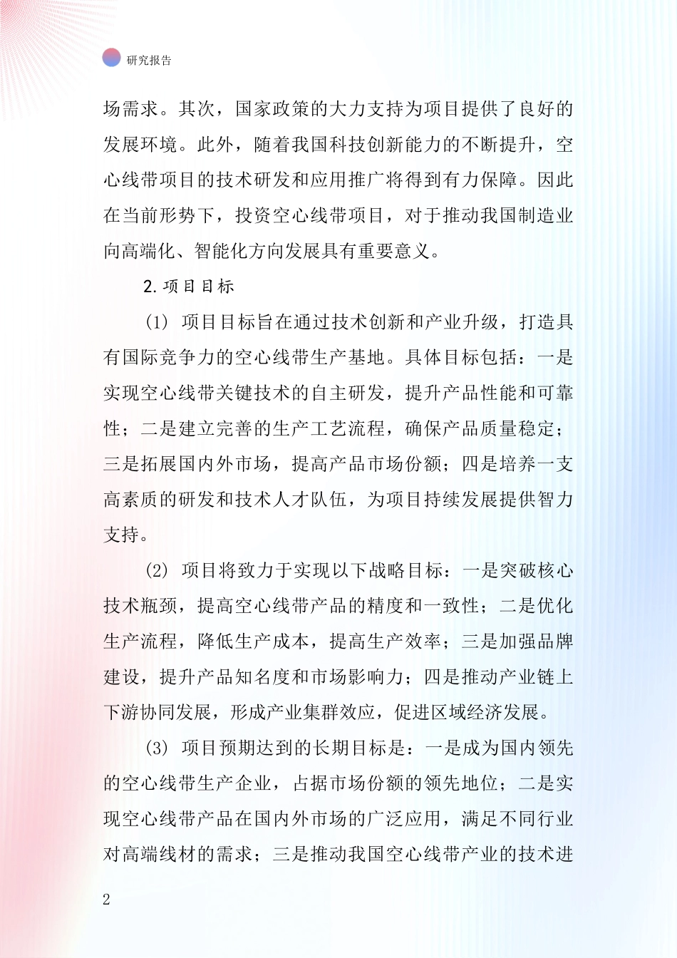 中国空心线带项目投资可行性研究报告_第2页