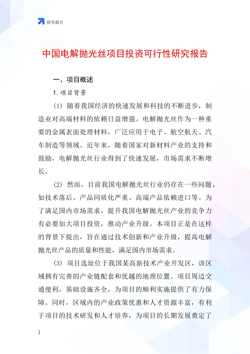 中国电解抛光丝项目投资可行性研究报告_第1页