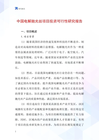 中国电解抛光丝项目投资可行性研究报告