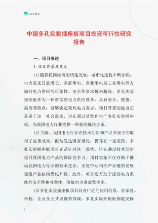 中国多孔实验插座板项目投资可行性研究报告