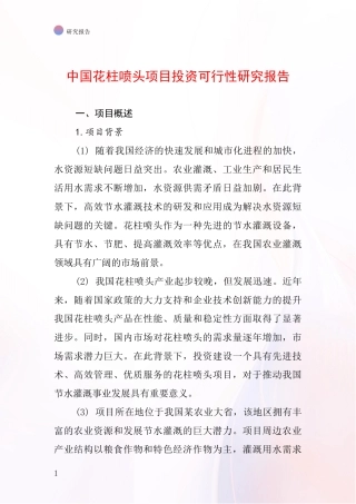 中国花柱喷头项目投资可行性研究报告