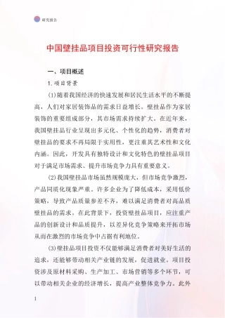 中国壁挂品项目投资可行性研究报告