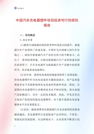 中国汽车充电器塑件项目投资可行性研究报告