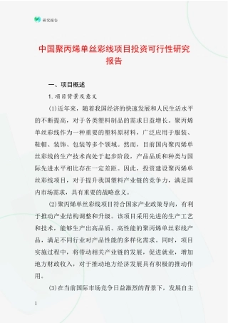 中国聚丙烯单丝彩线项目投资可行性研究报告