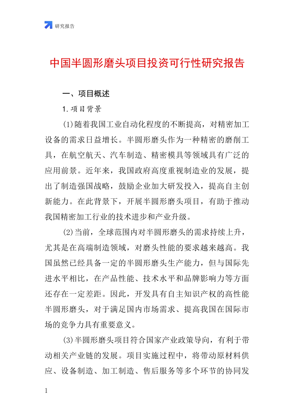 中国半圆形磨头项目投资可行性研究报告_第1页