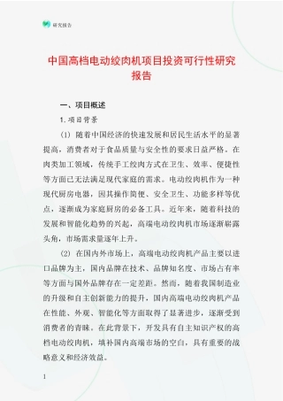 中国高档电动绞肉机项目投资可行性研究报告