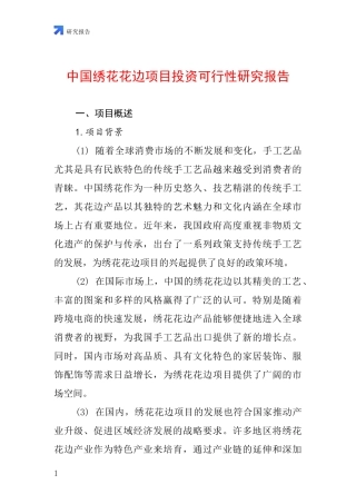 中国绣花花边项目投资可行性研究报告