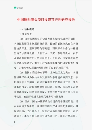 中国锥形喷头项目投资可行性研究报告