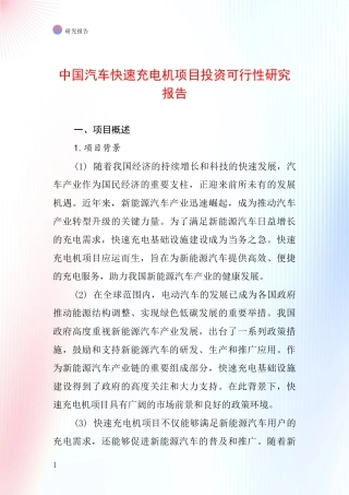中国汽车快速充电机项目投资可行性研究报告