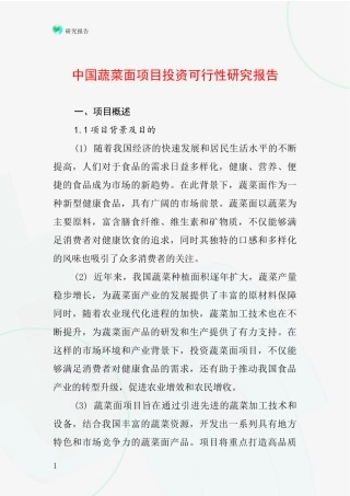 中国蔬菜面项目投资可行性研究报告