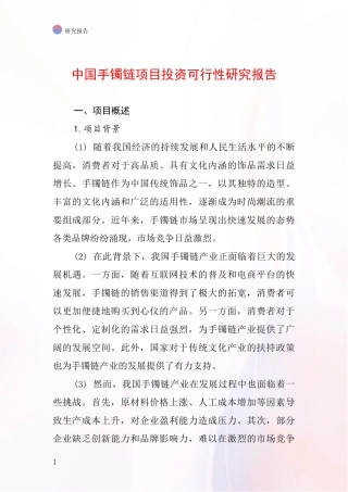 中国手镯链项目投资可行性研究报告