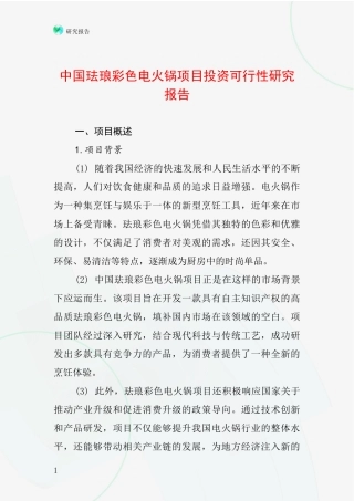 中国珐琅彩色电火锅项目投资可行性研究报告