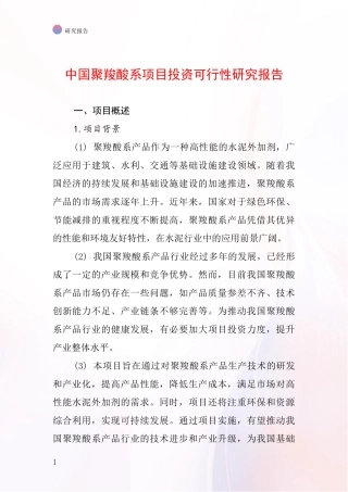 中国聚羧酸系项目投资可行性研究报告