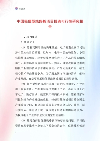 中国轻便型线路板项目投资可行性研究报告