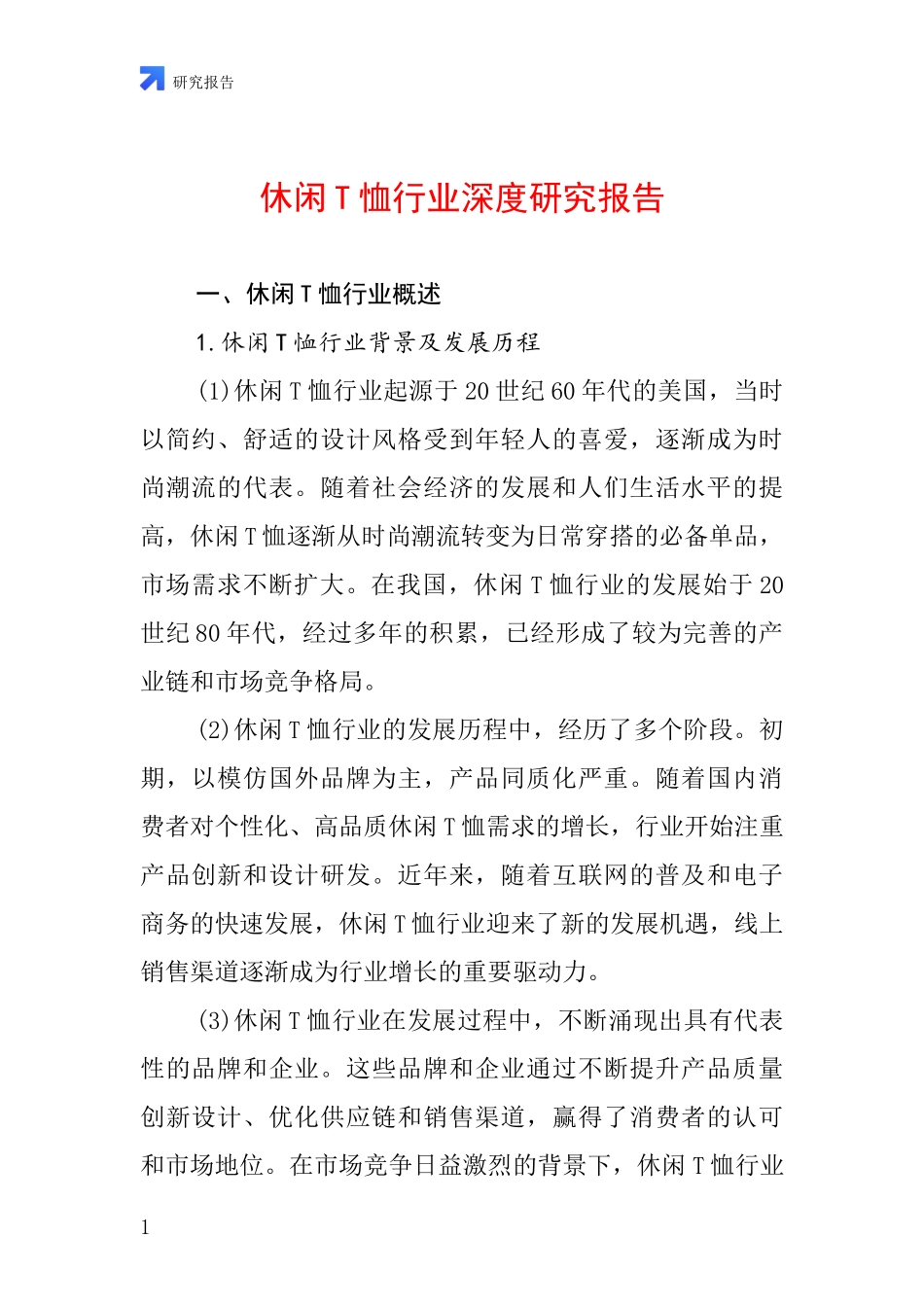 休闲T恤行业深度研究报告_第1页