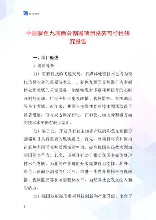 中国彩色九画面分割器项目投资可行性研究报告