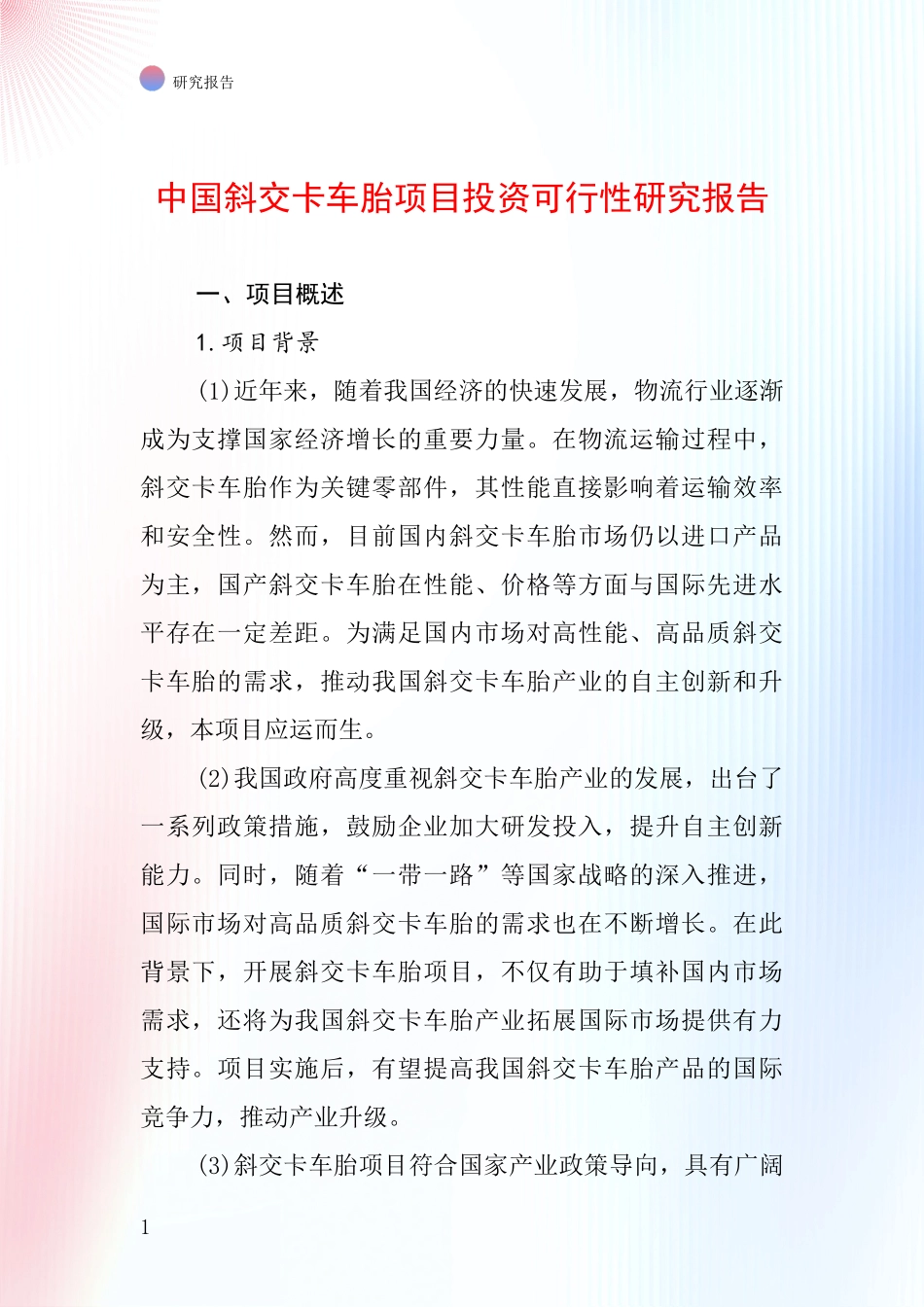 中国斜交卡车胎项目投资可行性研究报告_第1页