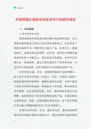 中国两圆孔插座项目投资可行性研究报告