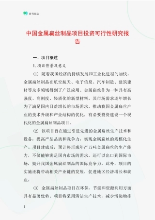中国金属扁丝制品项目投资可行性研究报告