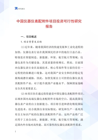 中国仪器仪表配附件项目投资可行性研究报告