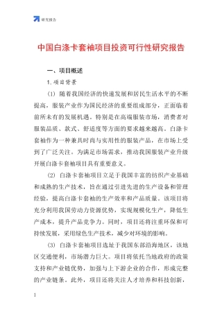 中国白涤卡套袖项目投资可行性研究报告