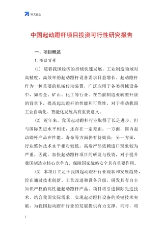中国起动蹬杆项目投资可行性研究报告