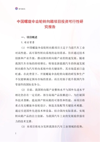 中国螺旋伞齿轮转向箱项目投资可行性研究报告