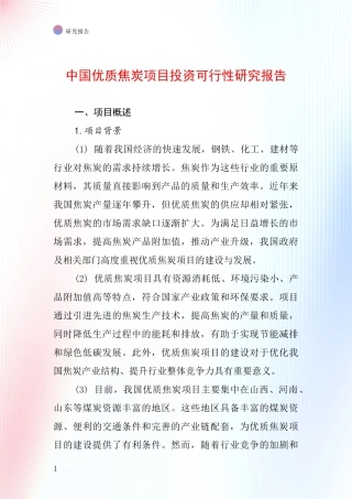 中国优质焦炭项目投资可行性研究报告