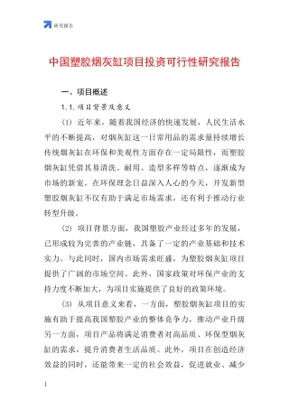 中国塑胶烟灰缸项目投资可行性研究报告