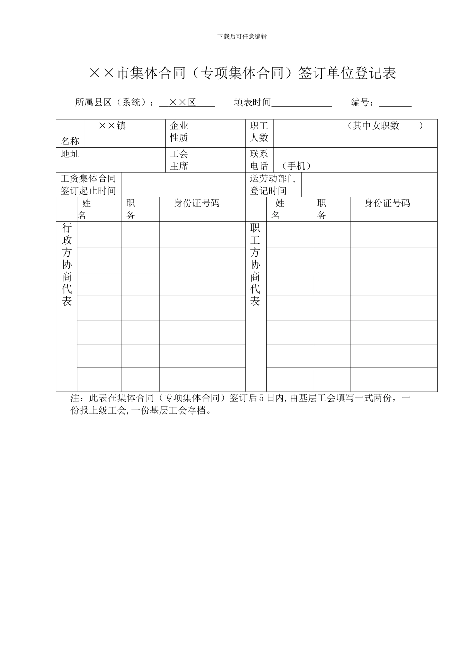 某某市工资集体协商签订单位登记表_第1页