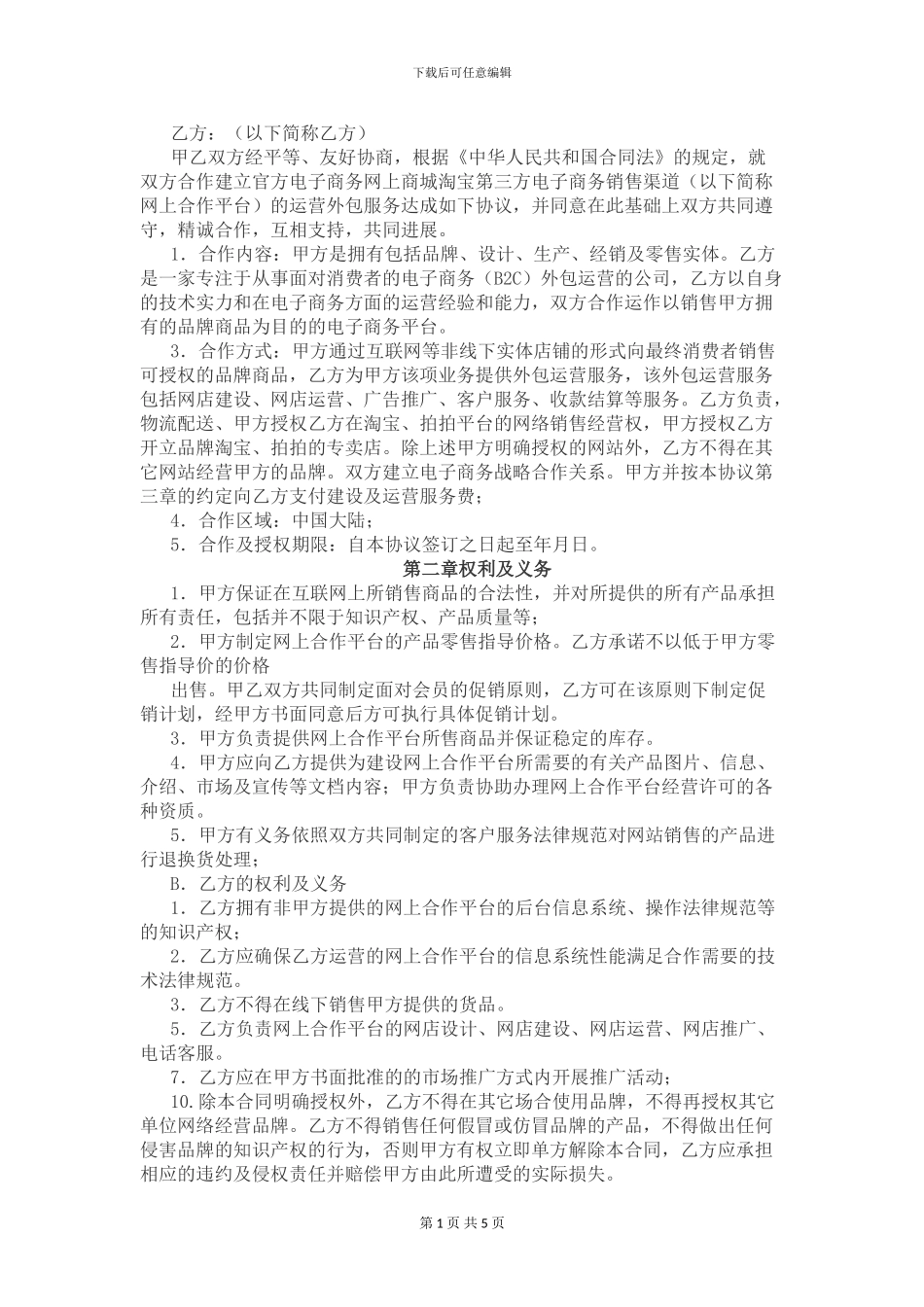 某某电子商务平台项目运营合作协议_第1页