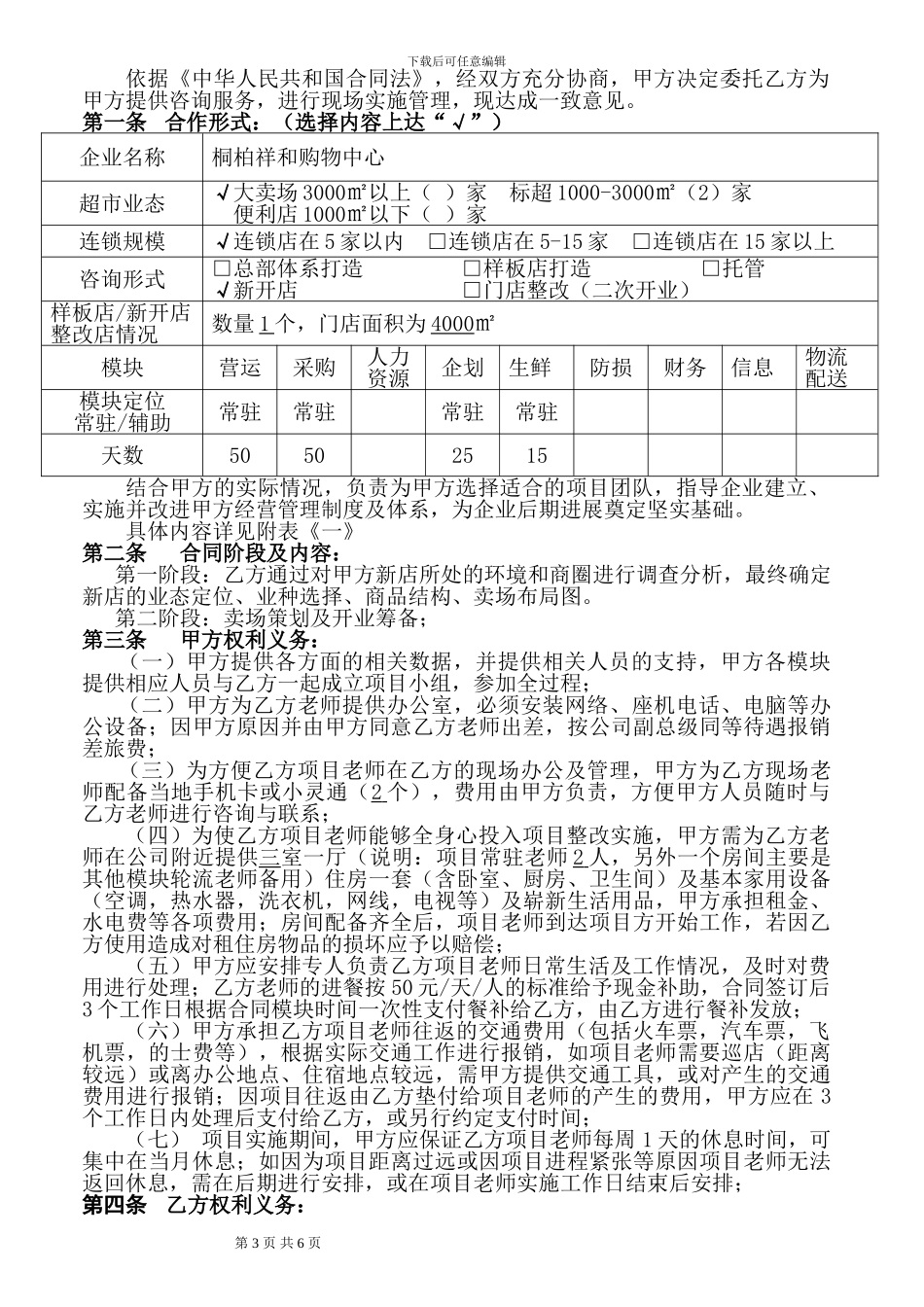 桐柏某超市咨询合同模板_第3页