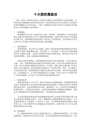 十大股权激励法