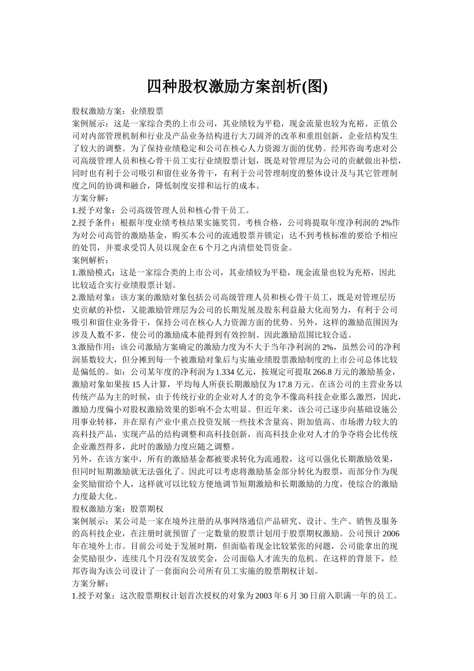 四种股权激励方案_第1页