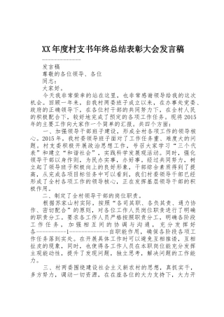 XX年度村支书年终总结表彰大会发言稿