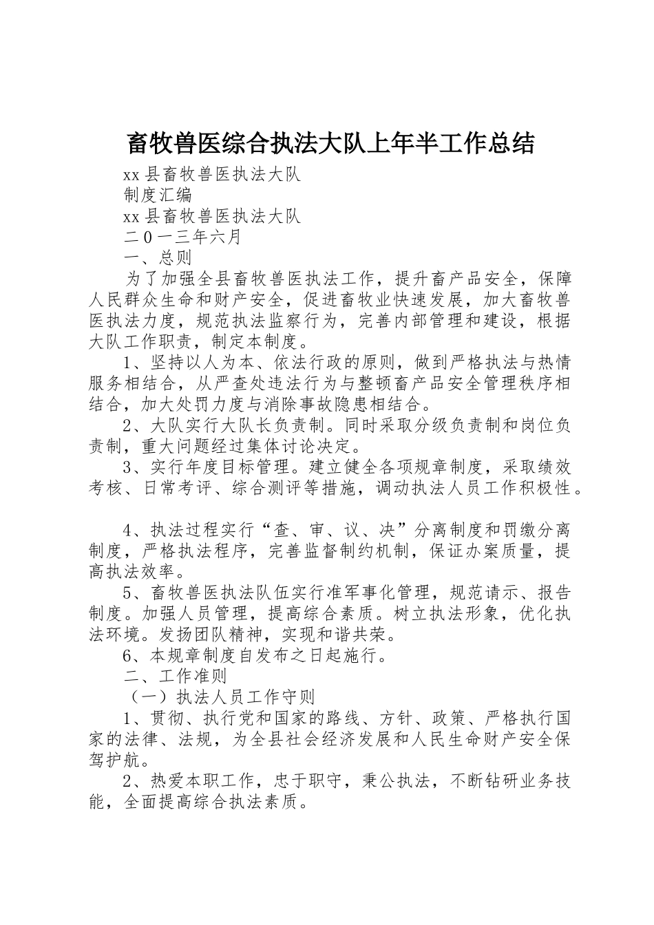 畜牧兽医综合执法大队上年半工作总结_1_第1页