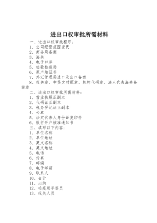 进出口权审批所需材料