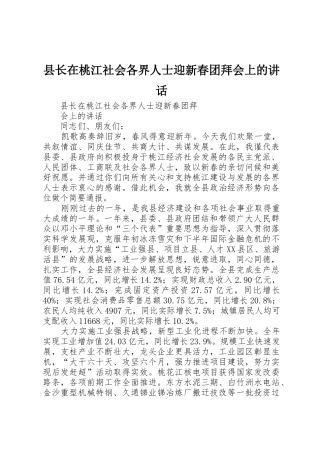 县长在桃江社会各界人士迎新春团拜会上的讲话