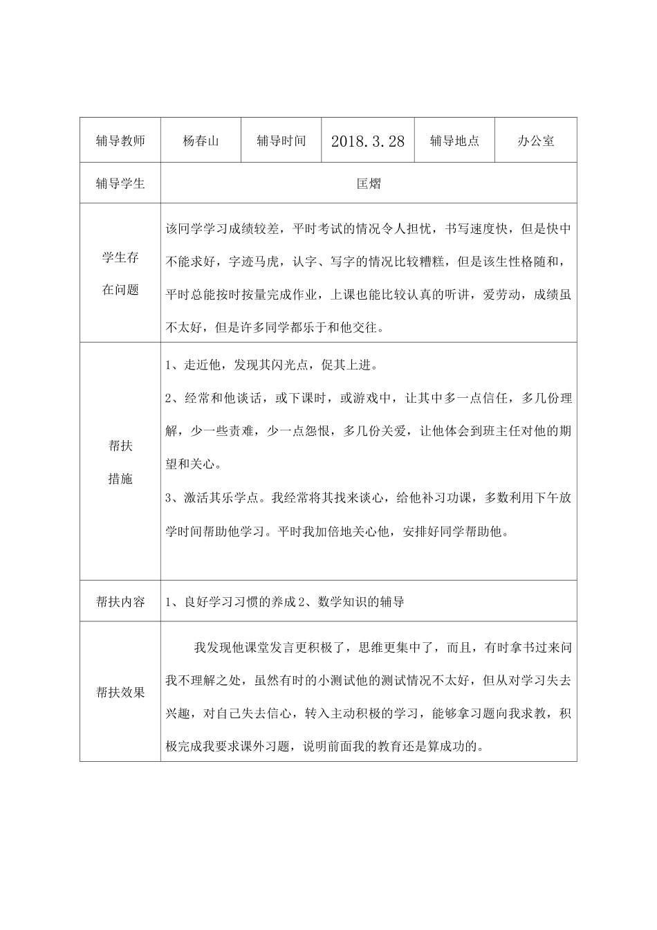 一(2)学困生帮扶记录表_第1页