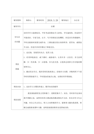 一(2)学困生帮扶记录表